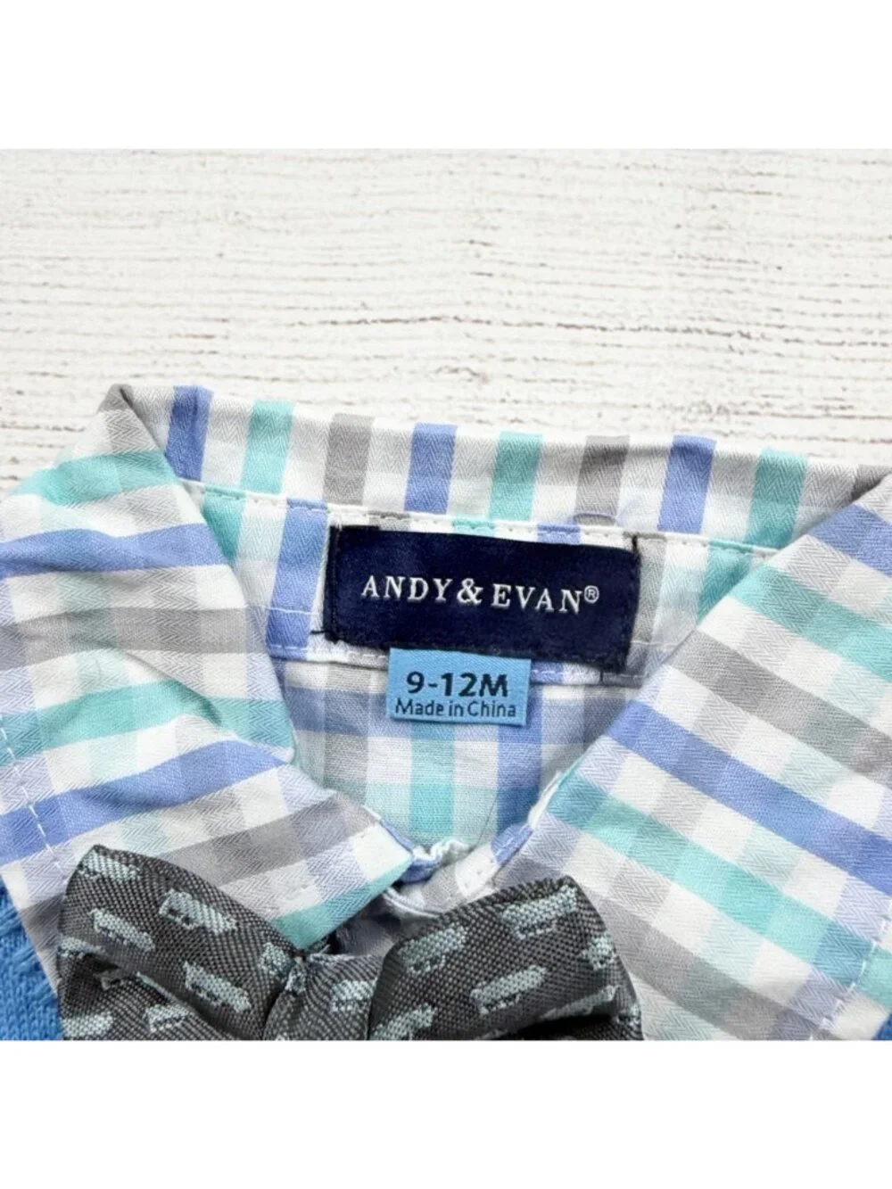 Andy & Evan Baby Blue Sweater Vest Plaid Bodysuit Outfit Bow Tie NWT 9-12 Months